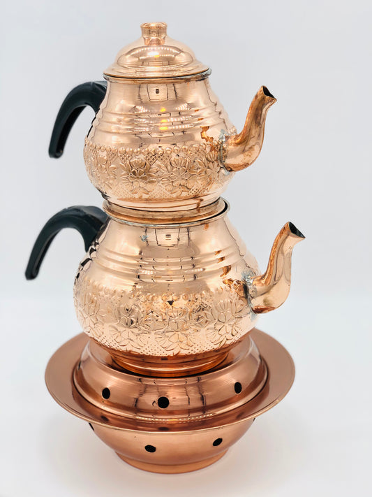 Copper Double Tea Pot with Tea Warmer