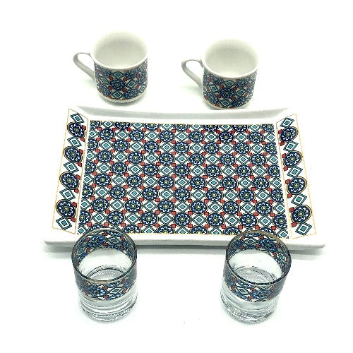 Two Person Turkish Coffee Set "Blue Chamomile"