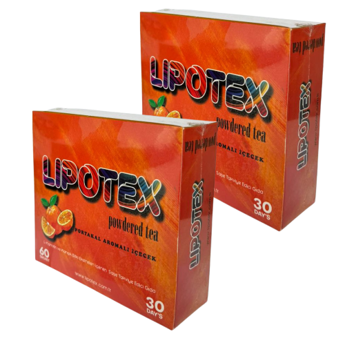 Two boxes of Lipotex powdered tea on a white background