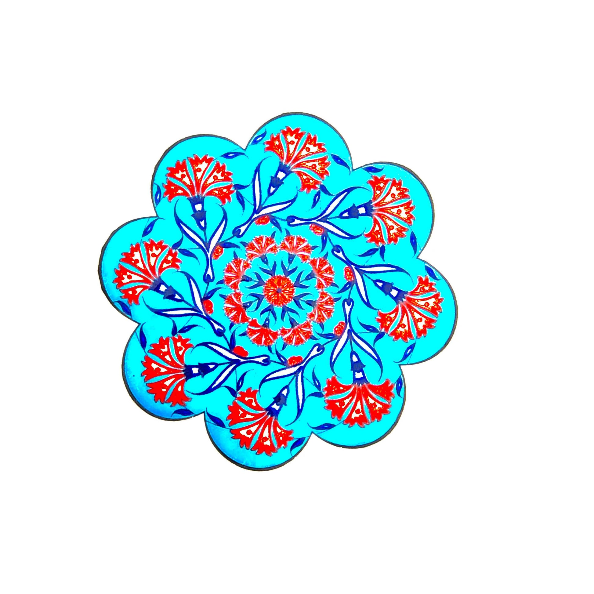 Authentic Turkish Design Hand-Painted Ceramic Coaster(Design 1804)