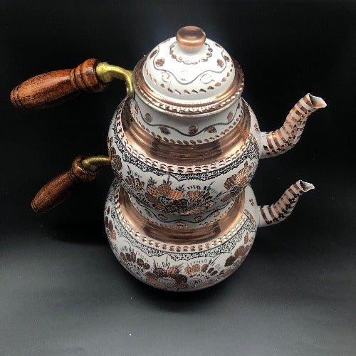 Traditional Turkish Double-Kettle -Tea Pot ,White Colored