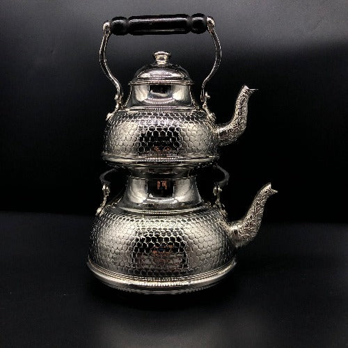 Old Traditional Heavy Copper Turkish Double-Kettle Tea Pot