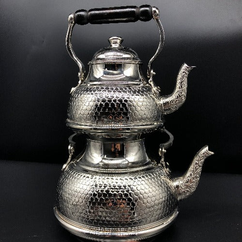 Old Traditional Heavy Copper Turkish Double-Kettle Tea Pot