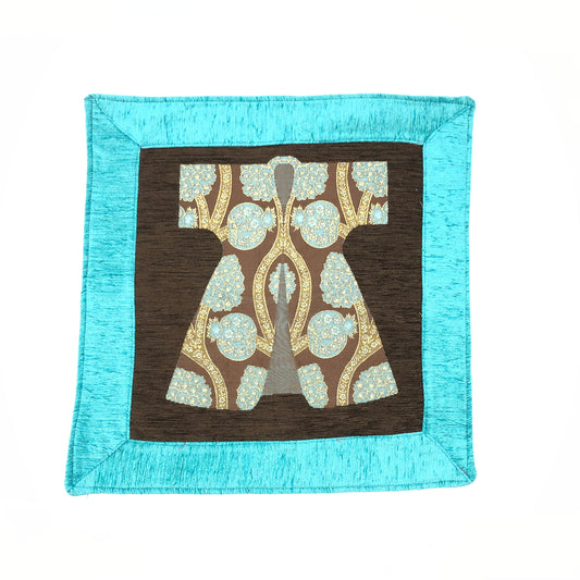 Ottoman Pillow , Turquoise in Black Caftan