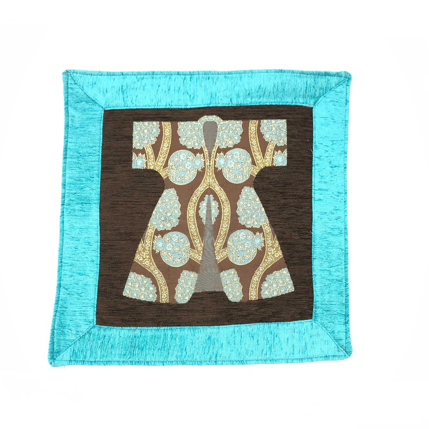 Ottoman Pillow , Turquoise in Black Caftan