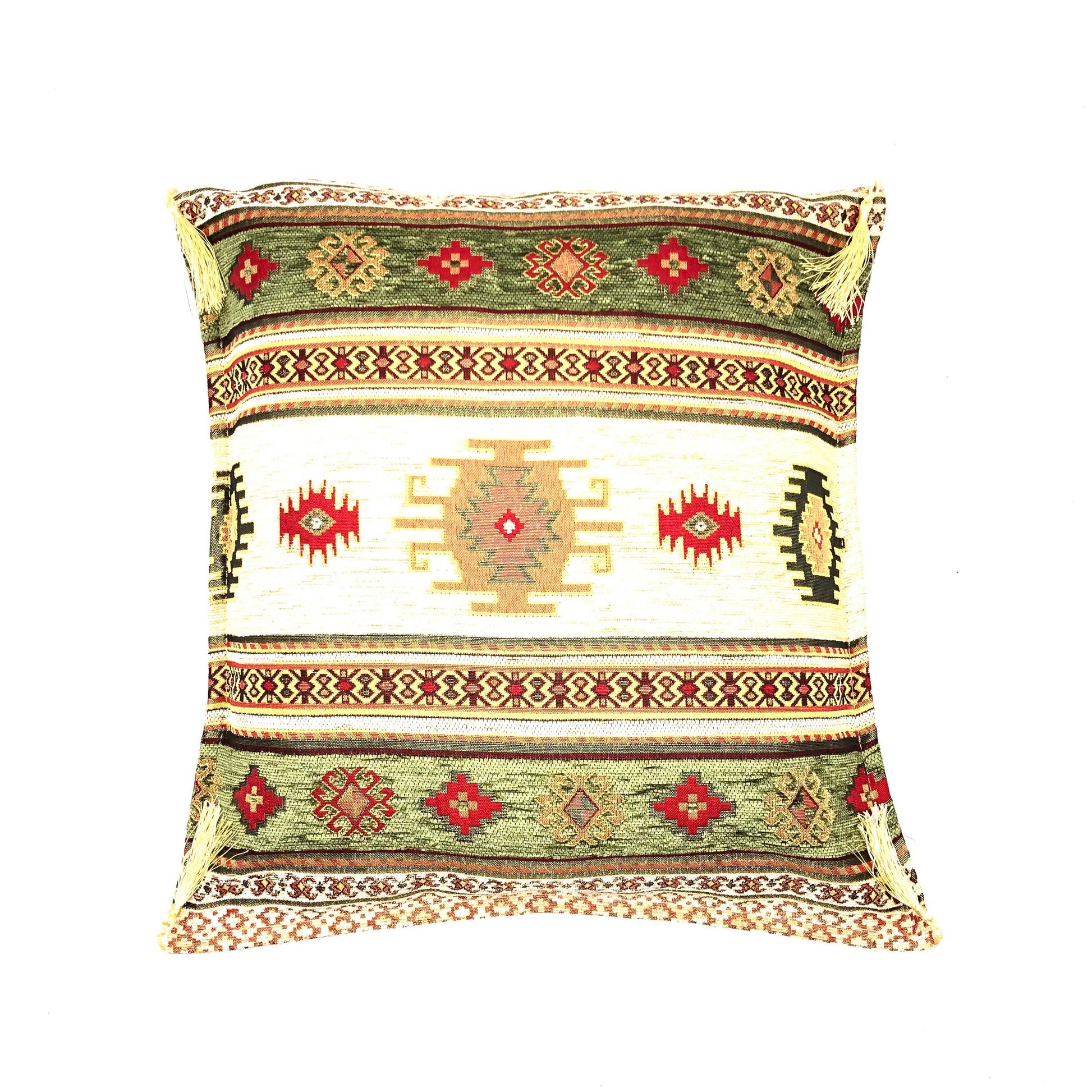 Ottoman Pillow , Green and Cream Color