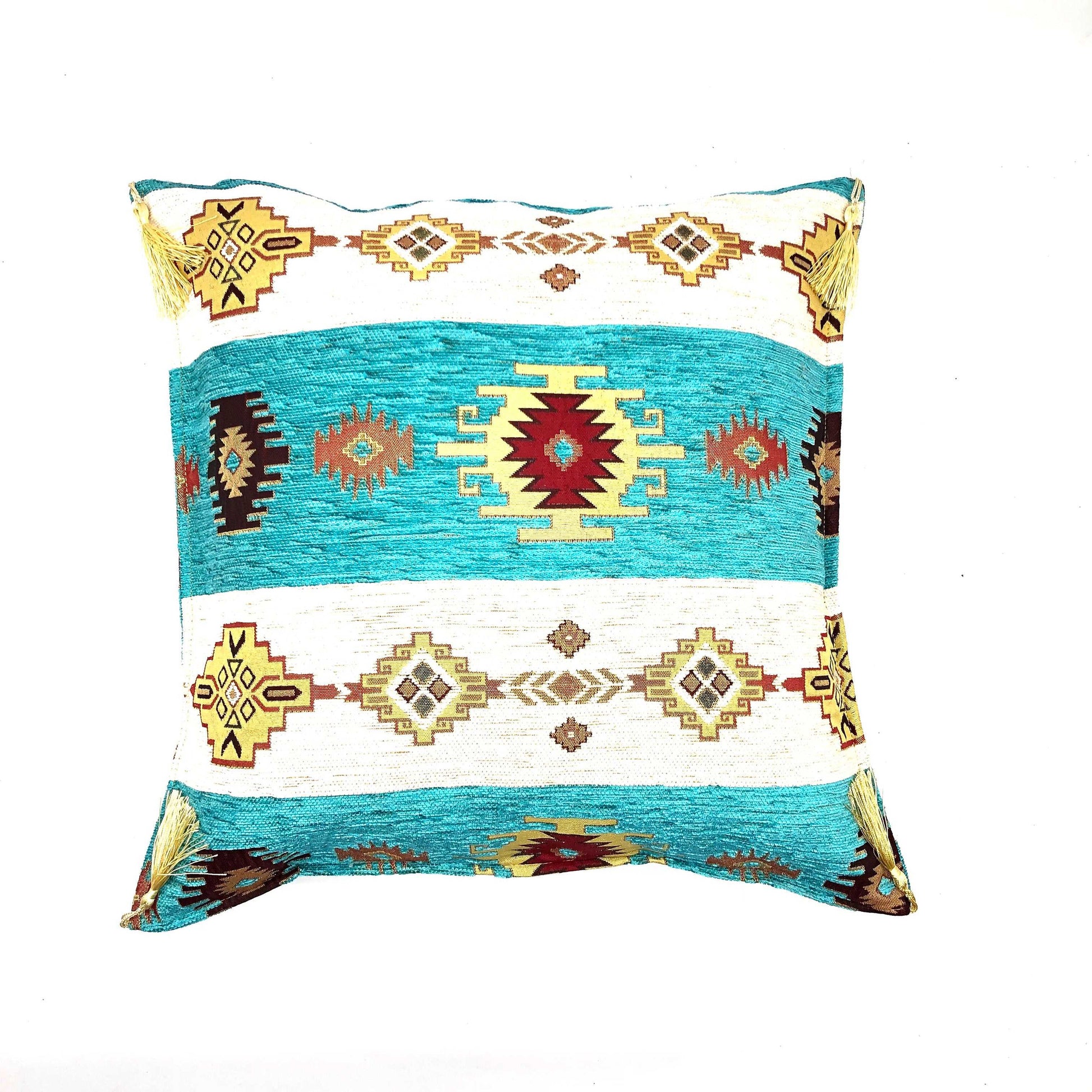 Ottoman Pillow , Turquoise and Cream