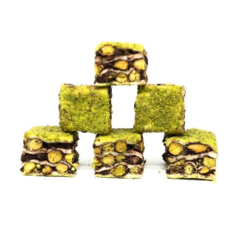 Square Turkish Delight Milky Chocolate with Pistachio Covered Powder Pistachio