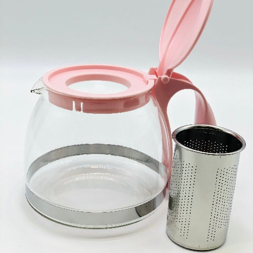 Group Serve Glass Tea Pot with Infuser, Pink