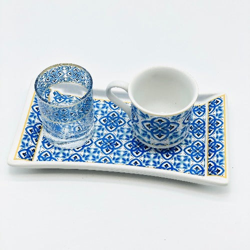 One Person Turkish Coffee Set "Blue Mallow Flower"