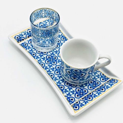 One Person Turkish Coffee Set "Blue Mallow Flower"