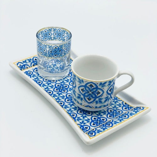 One Person Turkish Coffee Set "Blue Mallow Flower"