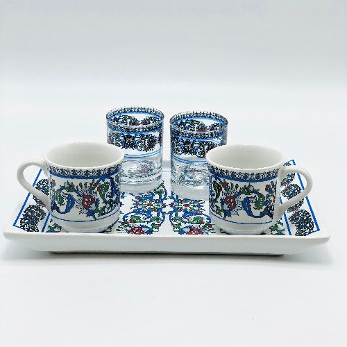 Two Person Turkish Coffee Set "Blue Clove"