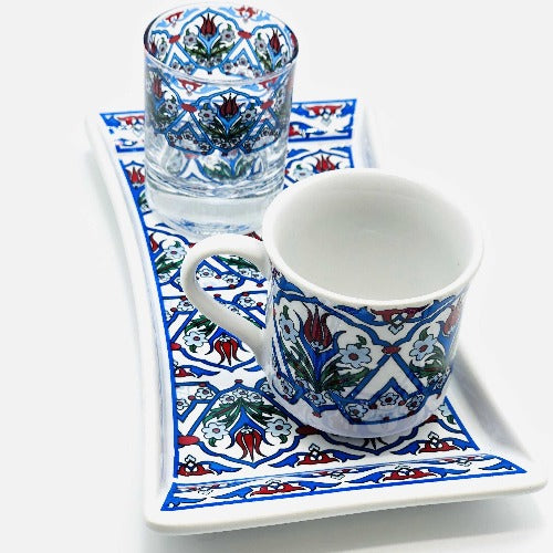 One Person Turkish Coffee Set "Blue Tulip"