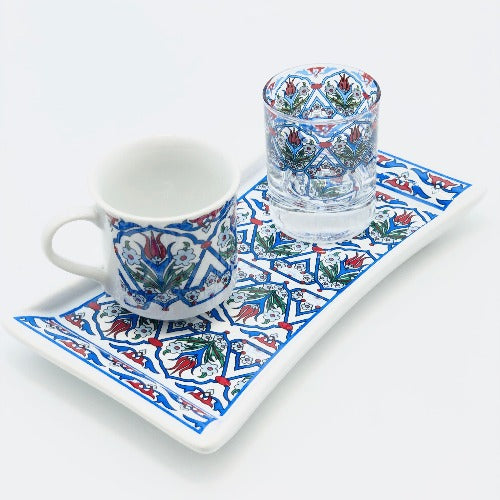 One Person Turkish Coffee Set "Blue Tulip"