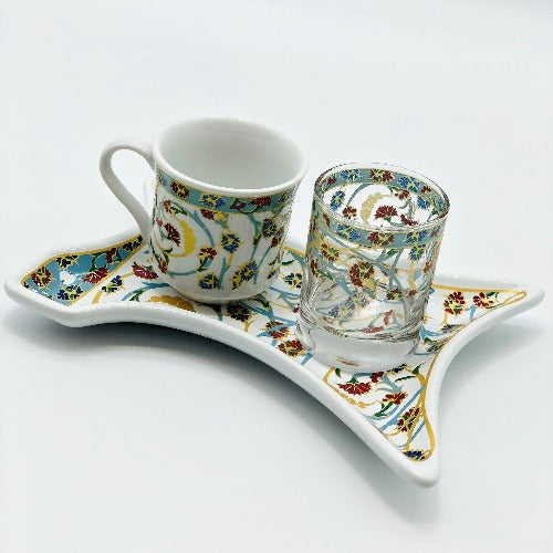One Person Turkish Coffee Set "Red and Blue Clove Kaftan"