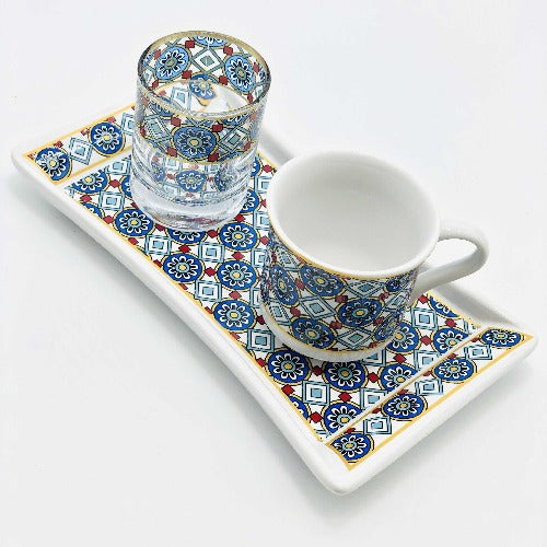 One Person Turkish Coffee Set "Blue Chamomile