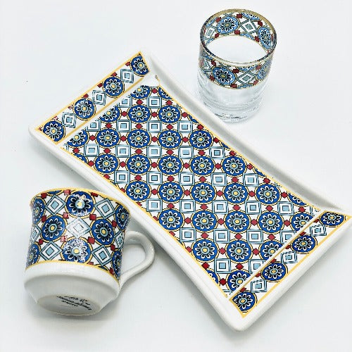 One Person Turkish Coffee Set "Blue Chamomile"