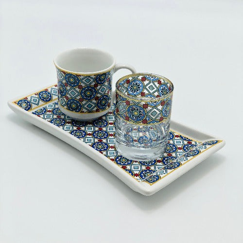 One Person Turkish Coffee Set "Blue Chamomile"