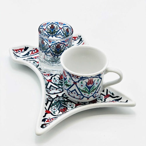 One Person Turkish Coffee Set "Red Tulip Kaftan"One Person Turkish Coffee Set "Red Tulip Kaftan"