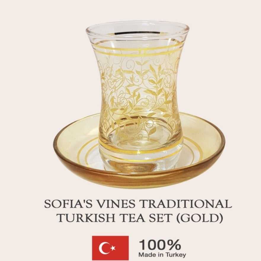 Sofia's Vines Traditional Turkish Tea Set (Gold)