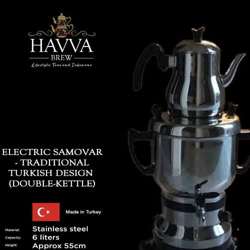 Electric Samovar - Traditional Turkish Design (Double-Kettle), Stainless