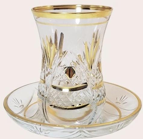 Zafer Gold-Embellished Crystal Traditional Turkish Tea Set
