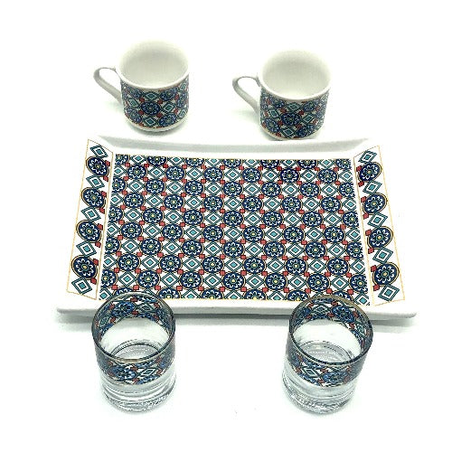Two Person Turkish Coffee Set "Blue Chamomile"