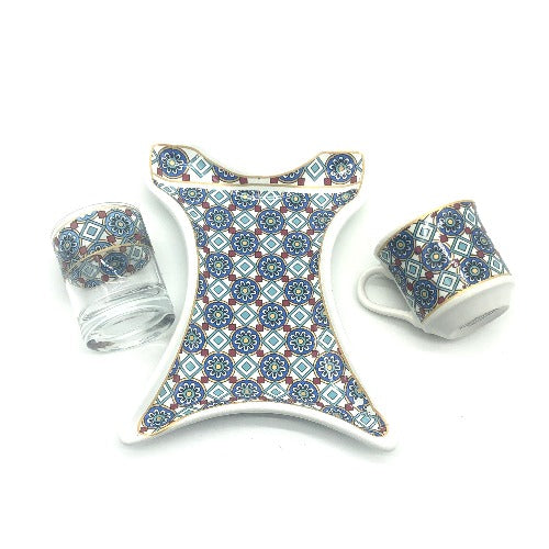 One Person Turkish Coffee Set "Blue Chamomile Kaftan"