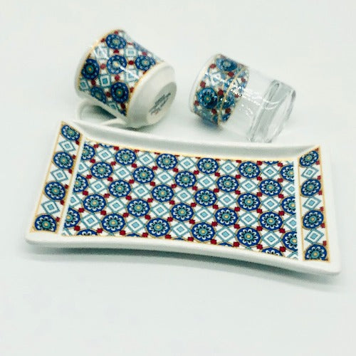 One Person Turkish Coffee Set "Blue Chamomile"