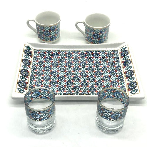 Two Person Turkish Coffee Set "Blue Chamomile"