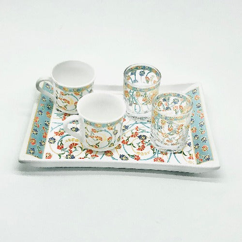 Two Person Turkish Coffee Set "Red and Blue Clove"