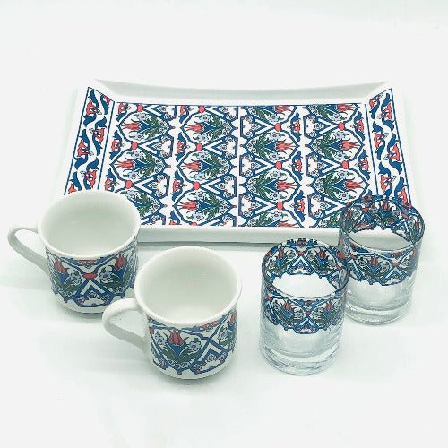 Two Person Turkish Coffee Set "Blue Tulip"