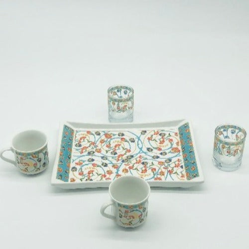 Two Person Turkish Coffee Set "Red and Blue Clove"