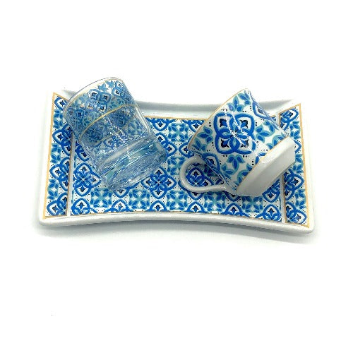 One Person Turkish Coffee Set "Blue Mallow Flower"