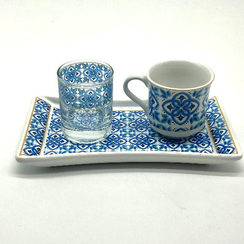 One Person Turkish Coffee Set "Blue Mallow Flower"