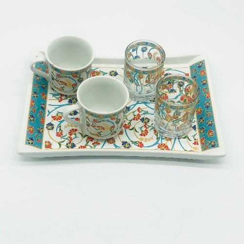 Two Person Turkish Coffee Set "Red and Blue Clove"