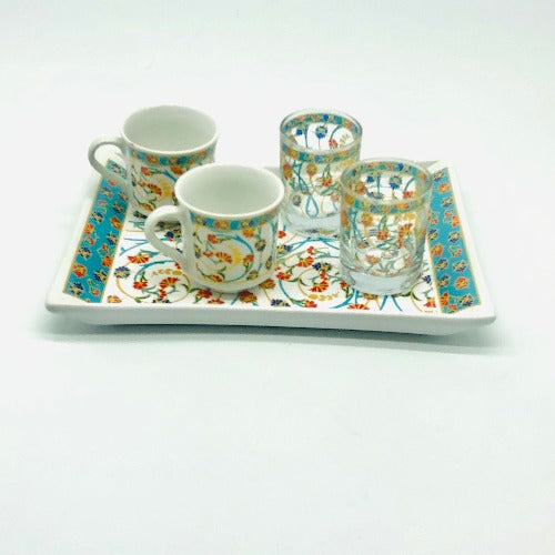 Two Person Turkish Coffee Set "Red and Blue Clove"