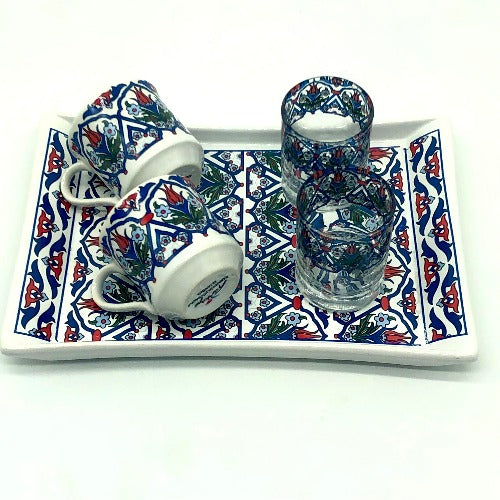 Two Person Turkish Coffee Set "Blue Tulip"