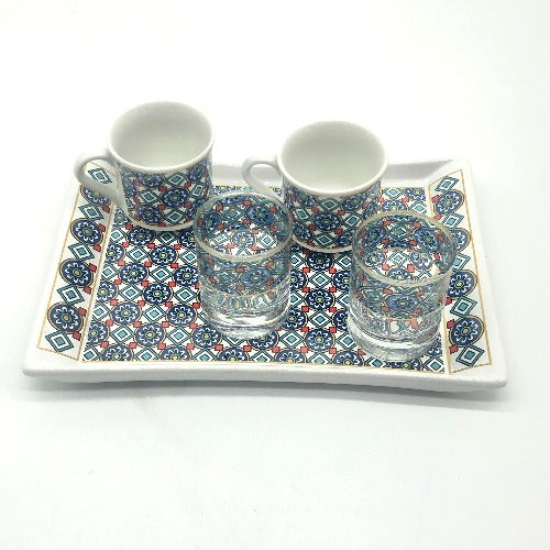 Two Person Turkish Coffee Set "Blue Chamomile"