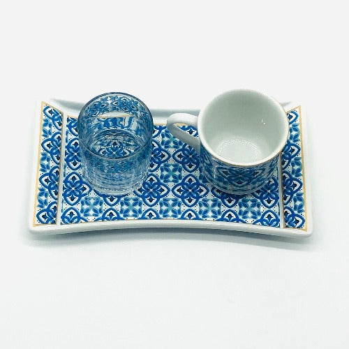 One Person Turkish Coffee Set "Blue Mallow Flower"