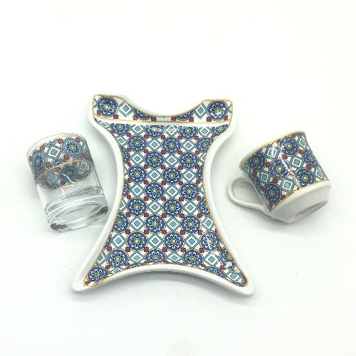 One Person Turkish Coffee Set "Blue Chamomile Kaftan"