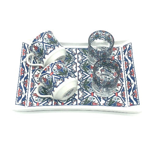 Two Person Turkish Coffee Set "Blue Tulip"