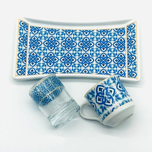 One Person Turkish Coffee Set "Blue Mallow Flower"